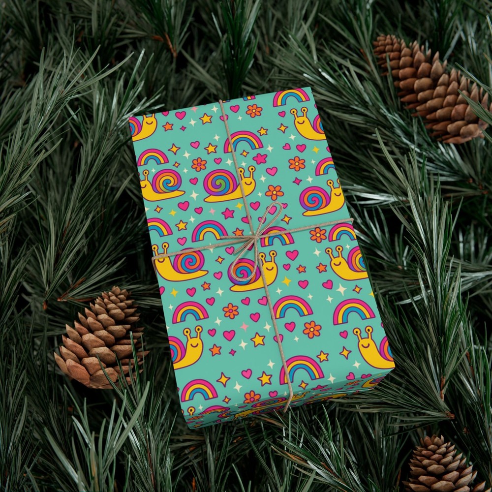 Snail Rainbow Colorful Fun Wrapping paper Pattern, Cute Gift Wrap Snail Slug Bug
