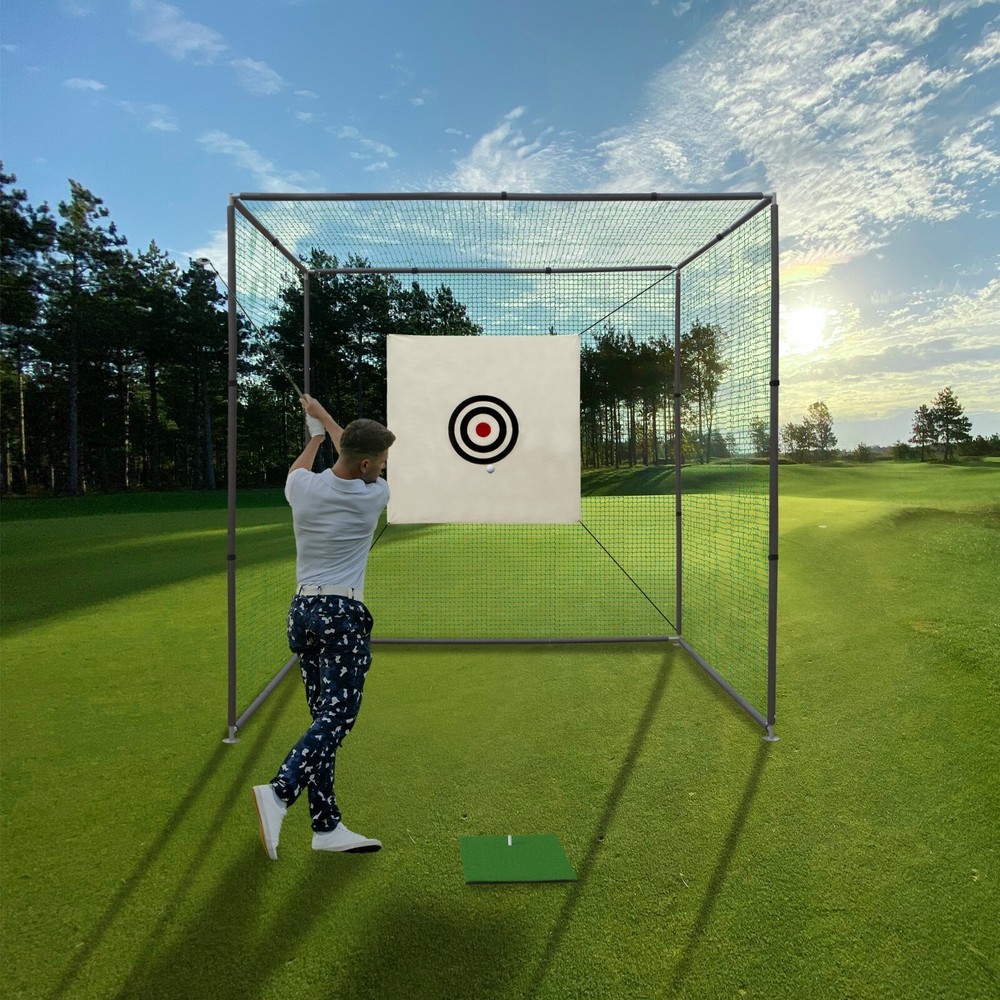 10x10x10FT Golf Training Hitting Cage Metal Golf Practice Net with Target Cloth