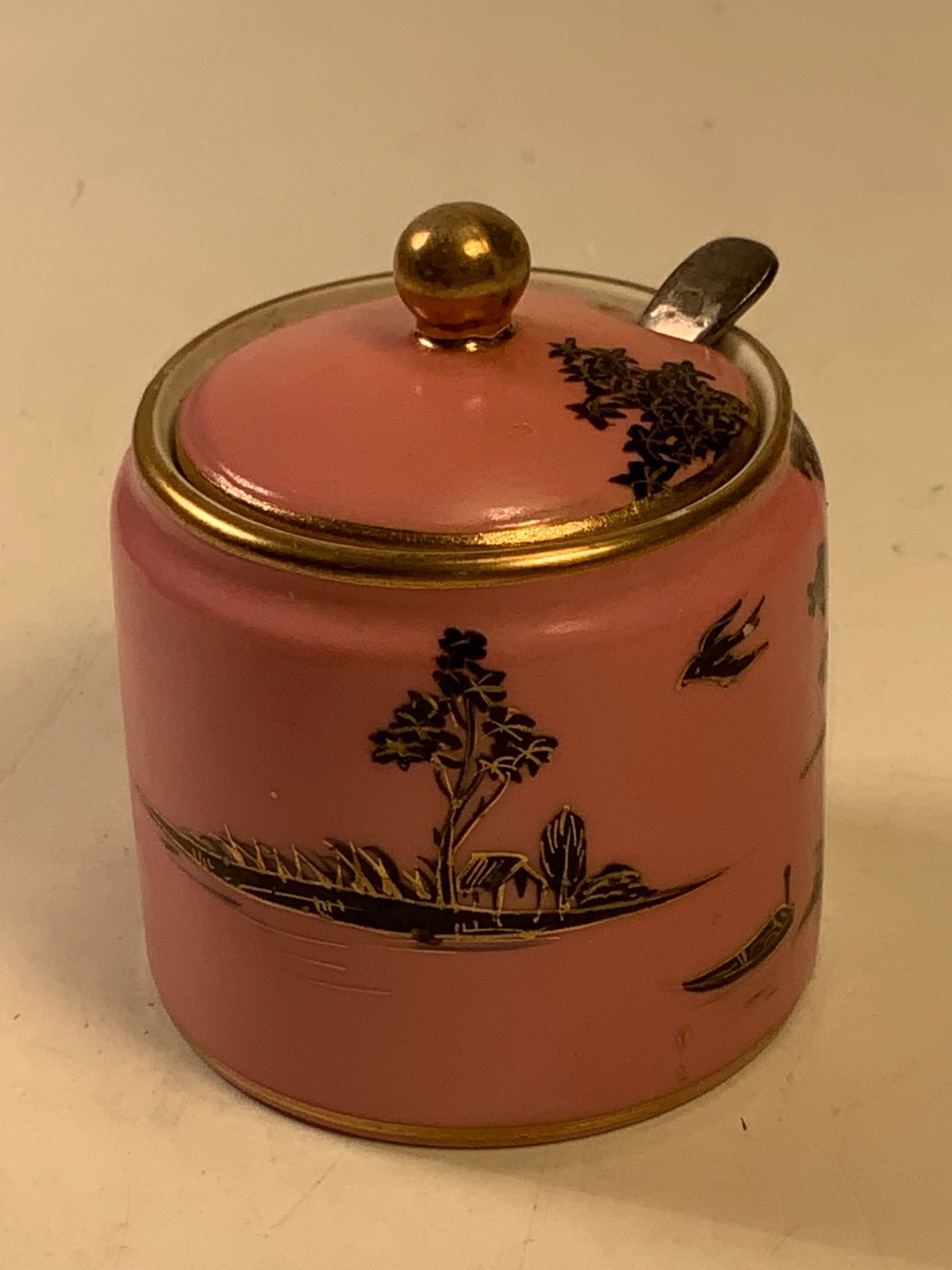 RARE Antique Noritake "M" Morimura Hand Painted Pink & Gold Comdiment Set & Tray