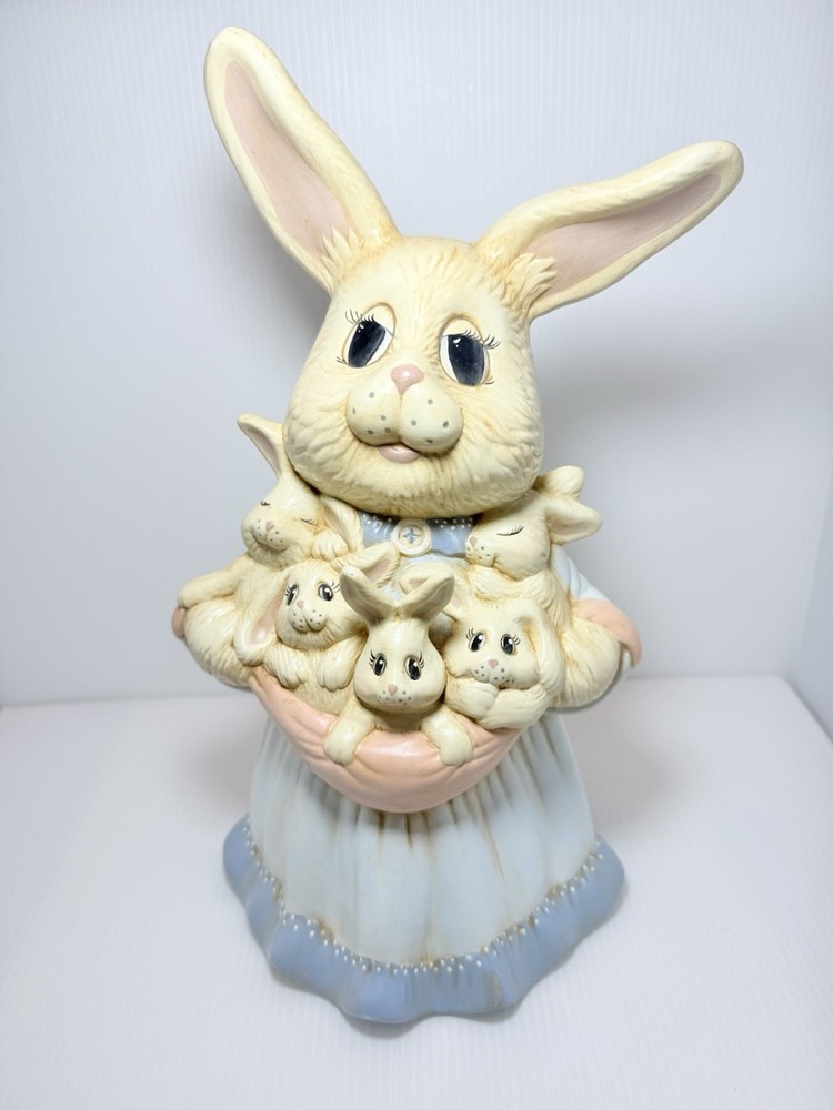 Vintage 1980’s Easter Bunny Rabbit Mama With Babies 12" Ceramic Easter Decor