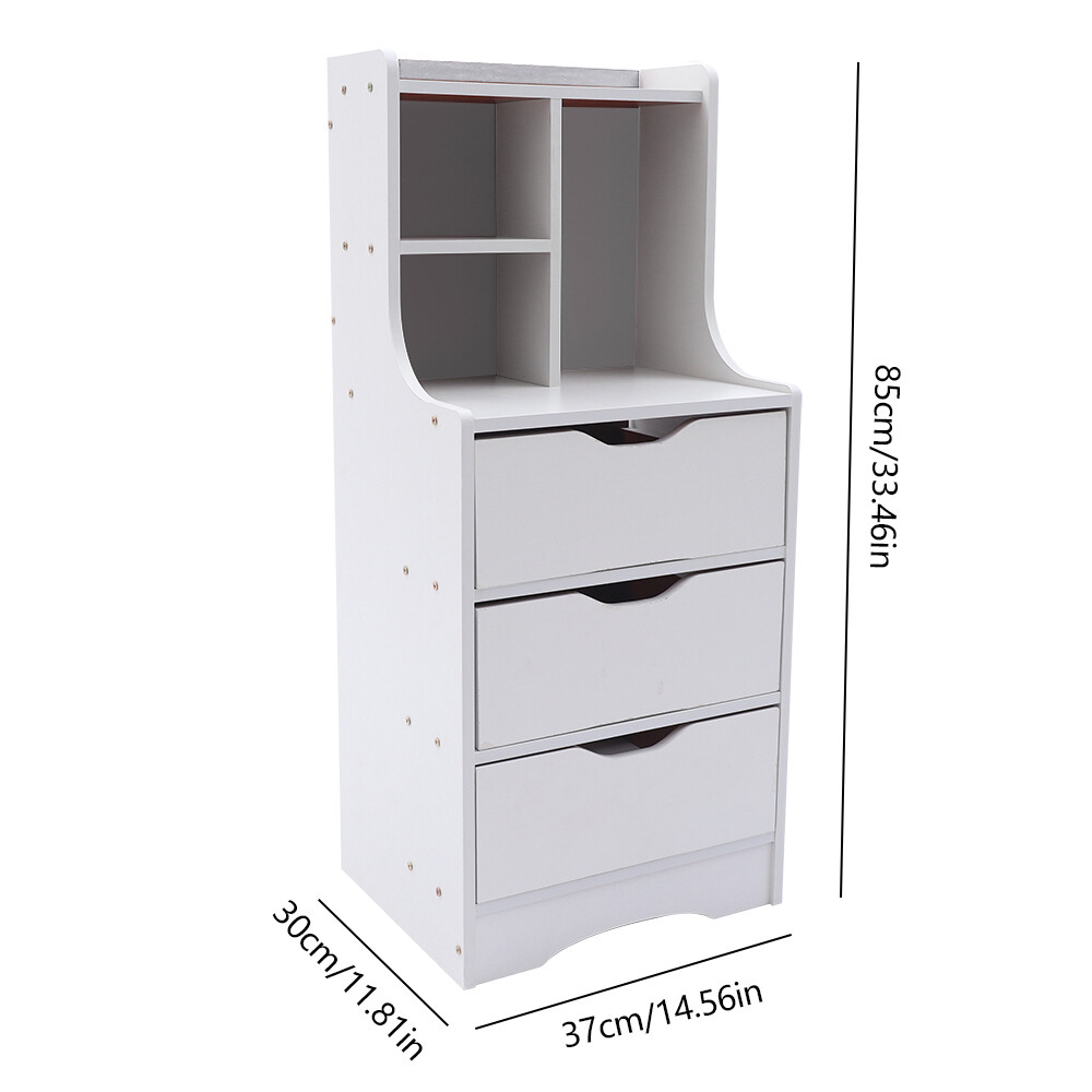 3-Drawer End Side Bedside Table Bedroom White Nightstand Organizer Storage Table