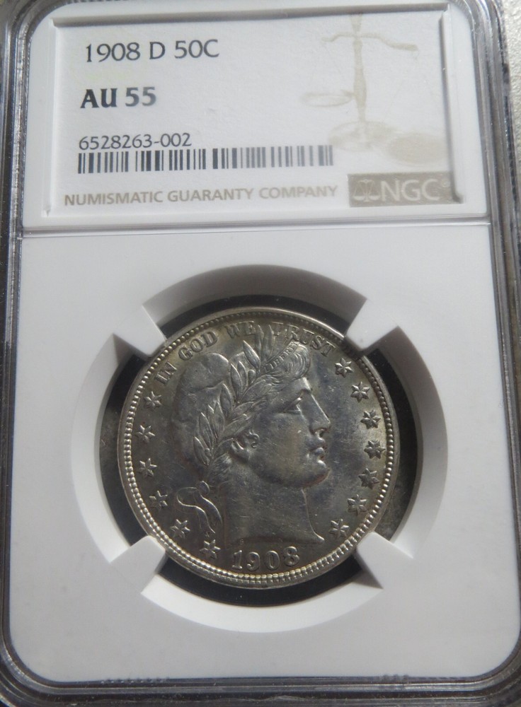 1908 D Barber "Liberty" Half -- NGC AU55 --