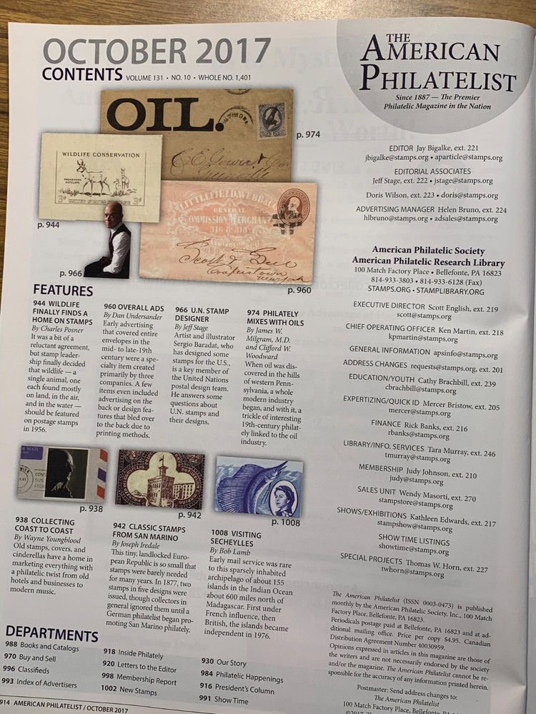 American Philatelist Magazine 2017, October