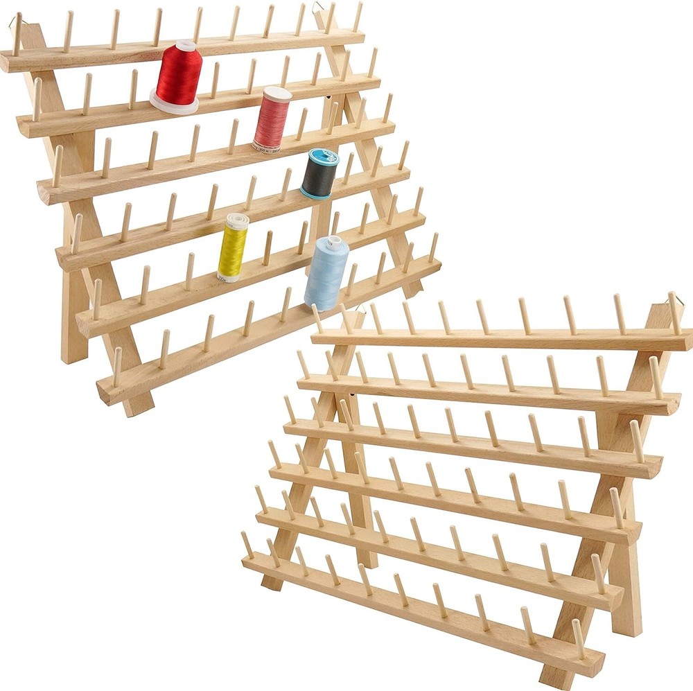 Spools Wooden Thread Rack/Thread Holder Organizer with Hanging Hooks 2X60