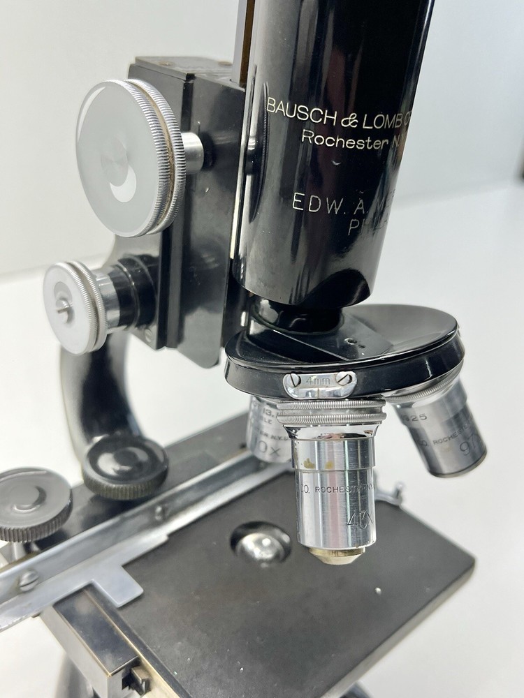 Vintage BAUSCH & LOMB Monocular MICROSCOPE w/ 3 Objectives Dated 1915