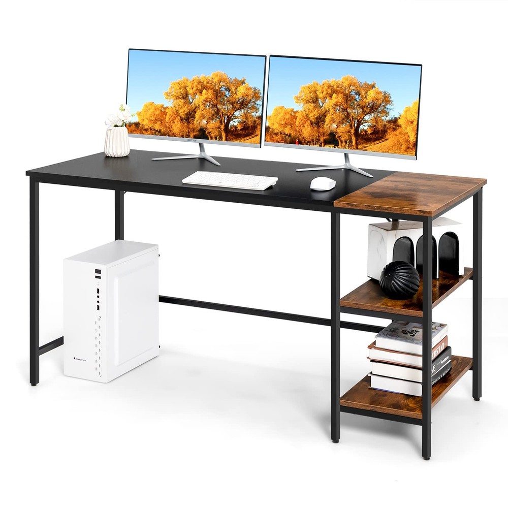 Multifunctional Computer Desk, Industrial Study Writing Desk w/Removable Stor...