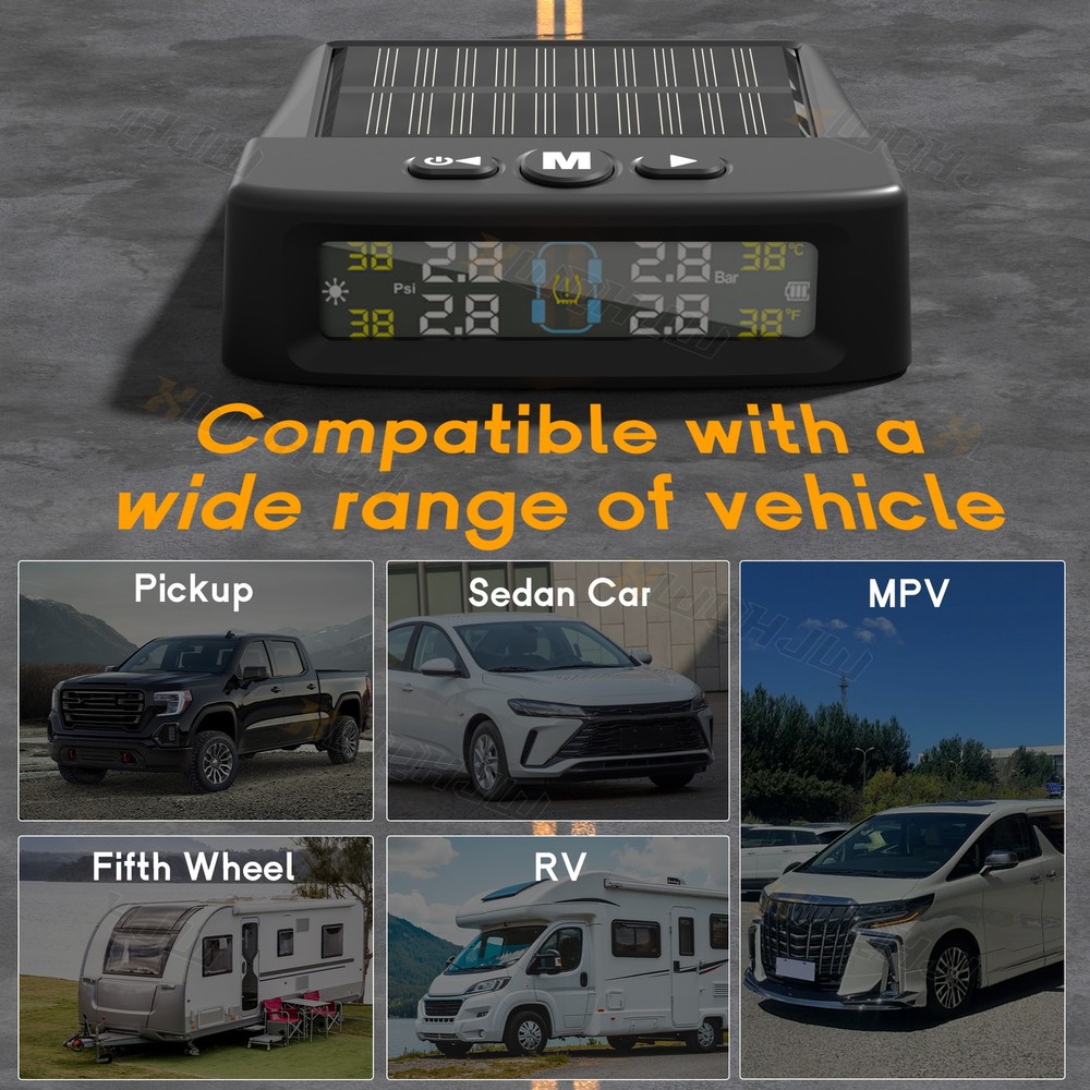 6 Comprehensive Alert Modes TPMS Sensor &1 TPMS Receiver host fit screen LCD