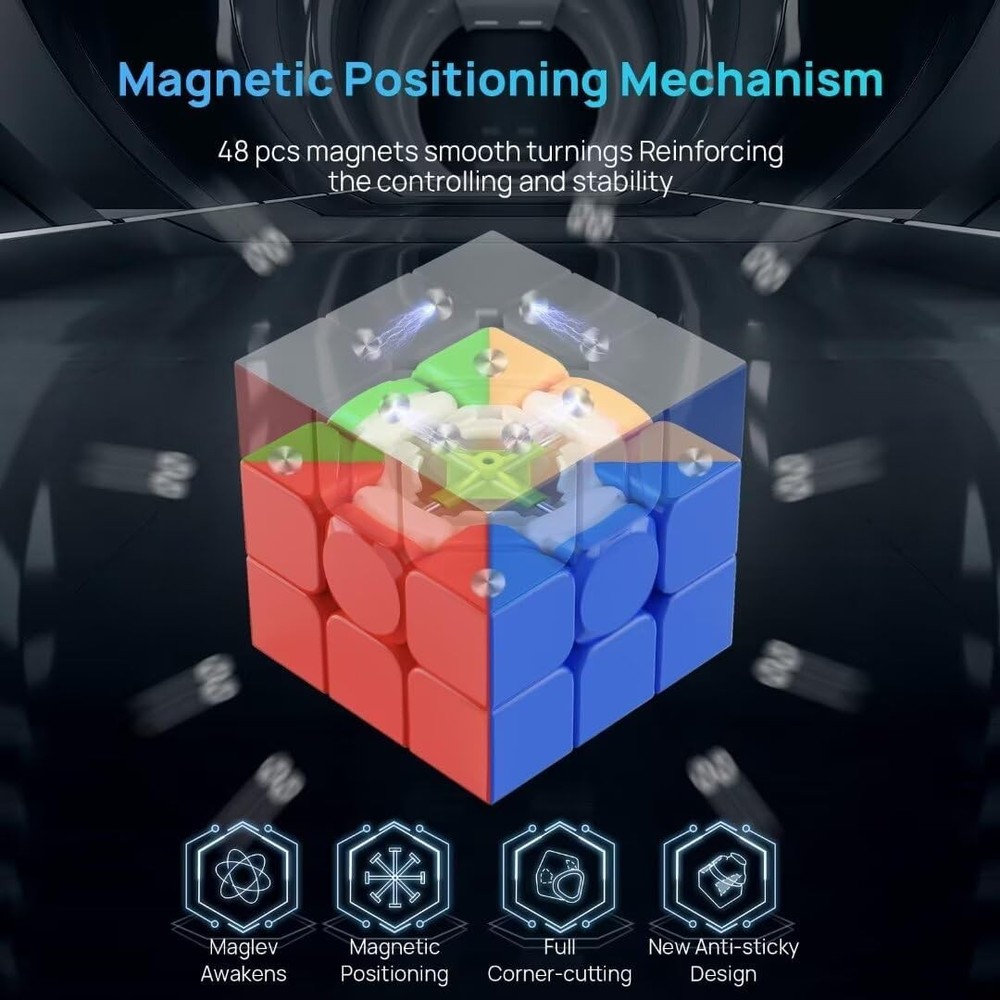 Magnetic Speed Cube 3x3 Stickerless - Professional Competition Cube with 24 Stro
