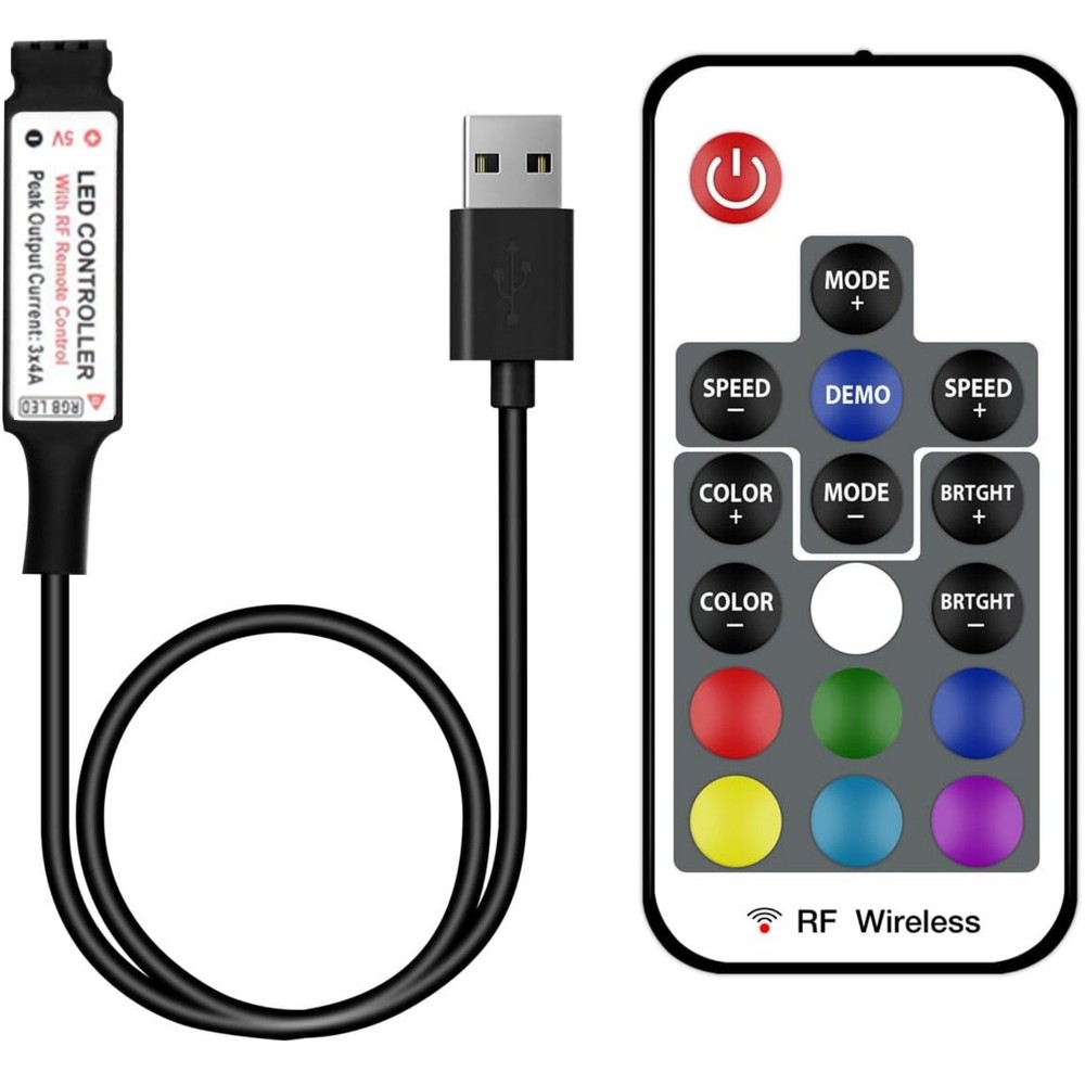 RGB Led Light Strip Controller 17 Key RF Wireless Remote DC5V USB Connector j