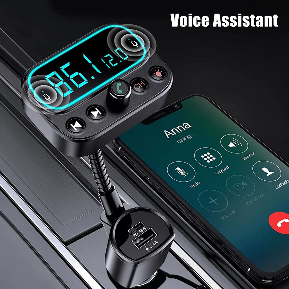 New Bluetooth 5.0 Car Wireless FM Transmitter Adapter USB PD Charger Hands-Free