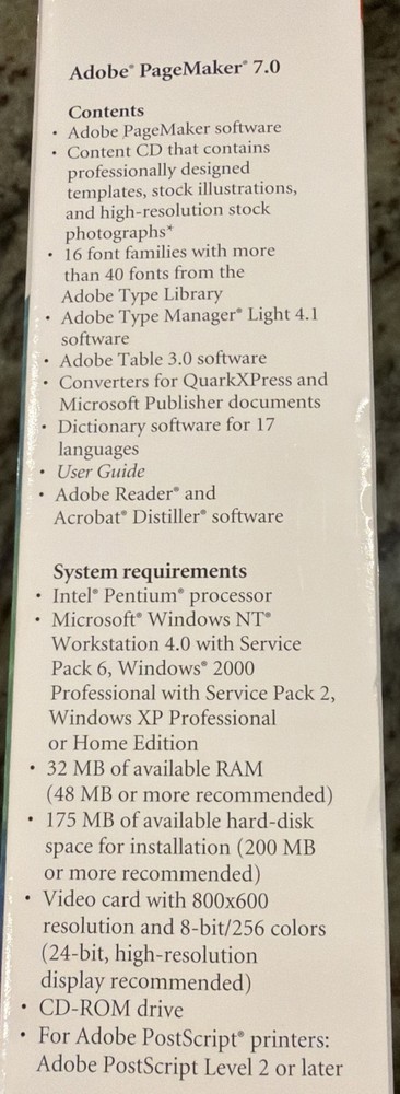 Adobe PageMaker 7.0 for Windows 2 Disc Set with Serial Numbers; Original Box