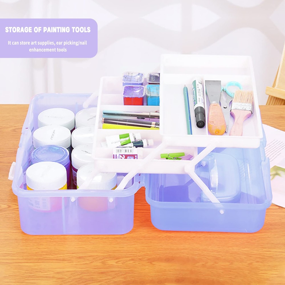 13in Three-Layer Clear Art Storage Craft Organizer, Folding Tool with Handle,...
