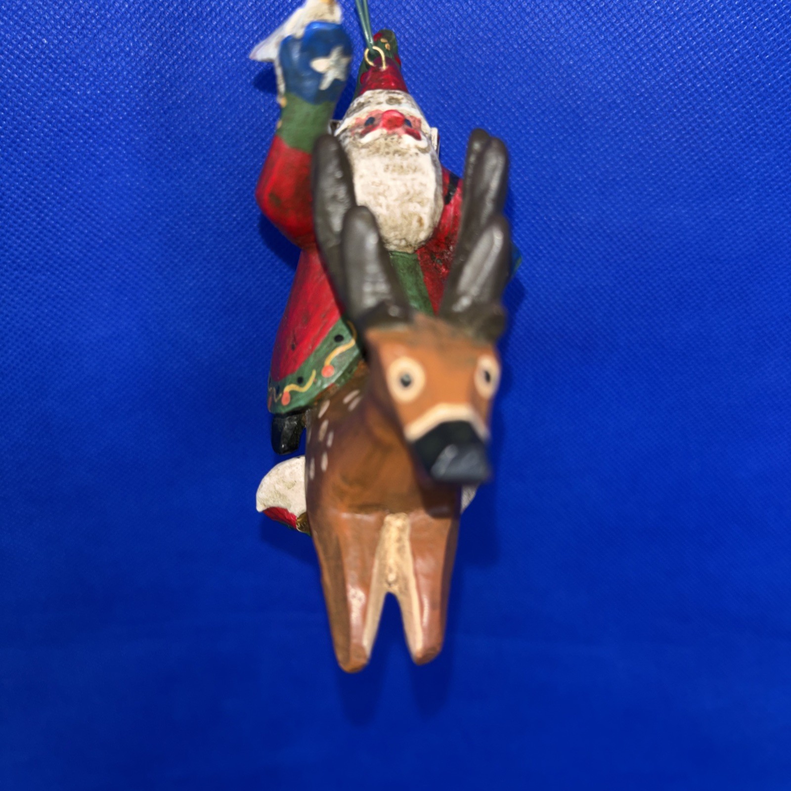 Rare Lou Schifferl Santa Riding Reindeer w/ Heart Charm Christmas Ornament 6"