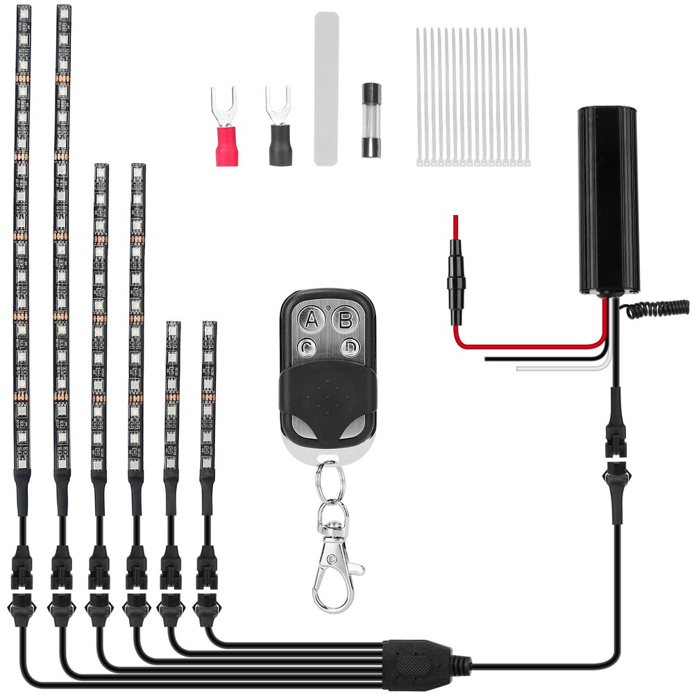 6Pcs RGB LED Light Strips Kit For Motorcycle Car Multi-Color Remote Controller