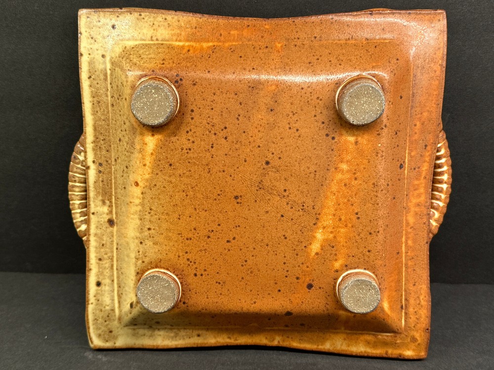 Studio Art Pottery Square Imprinted Fish - Double Handled Serving Tray/Dish