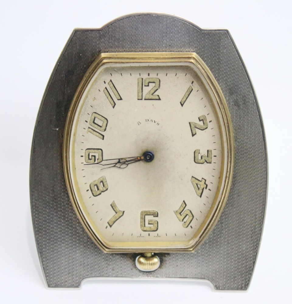 Sterling solid silver 8 day art deco clock working well hallmarked