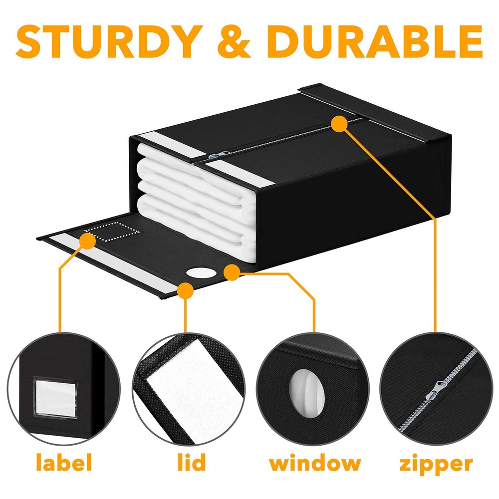 SpaceAid 2 Pack Bed Sheet Organizers and Storage, Foldable 2 Pack, Black