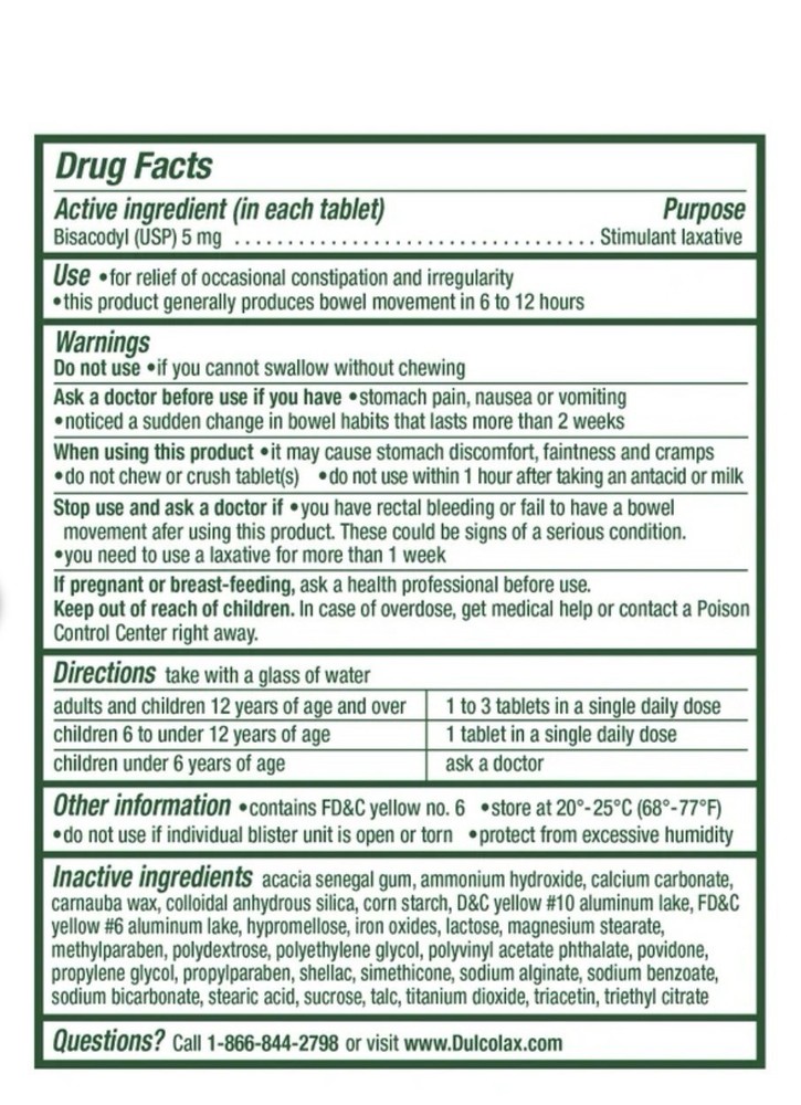 Dulcolax Laxative Tablets 5mg Bisacodyl USP Constipation Relief 200 Tablets