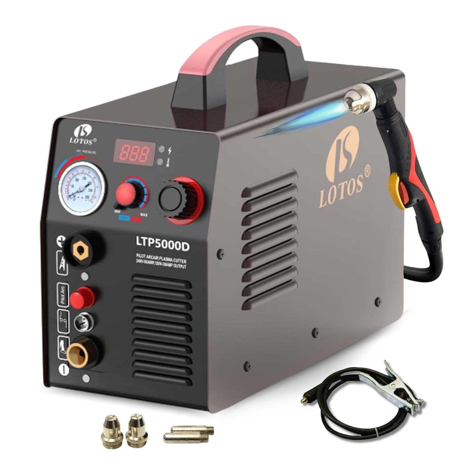 Lotos LTP5000D 50Amp Pilot Arc Plasma Cutter, Brown, 110V/220V 1/2" Cleaning Cut