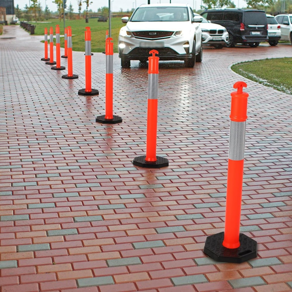 Sturdy 45" PE Delineator Pole with 10" Reflective Collar & Removable Rubber Base