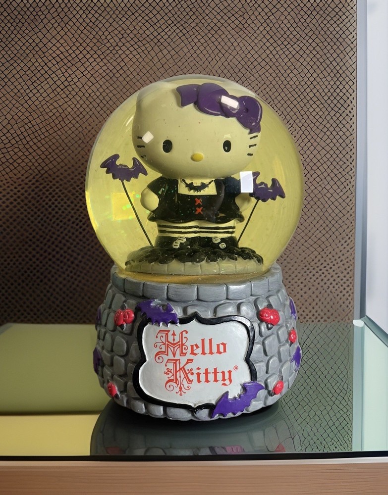 Goth Hello Kitty - Gothic Halloween Snow Globe - Bats And Glitter