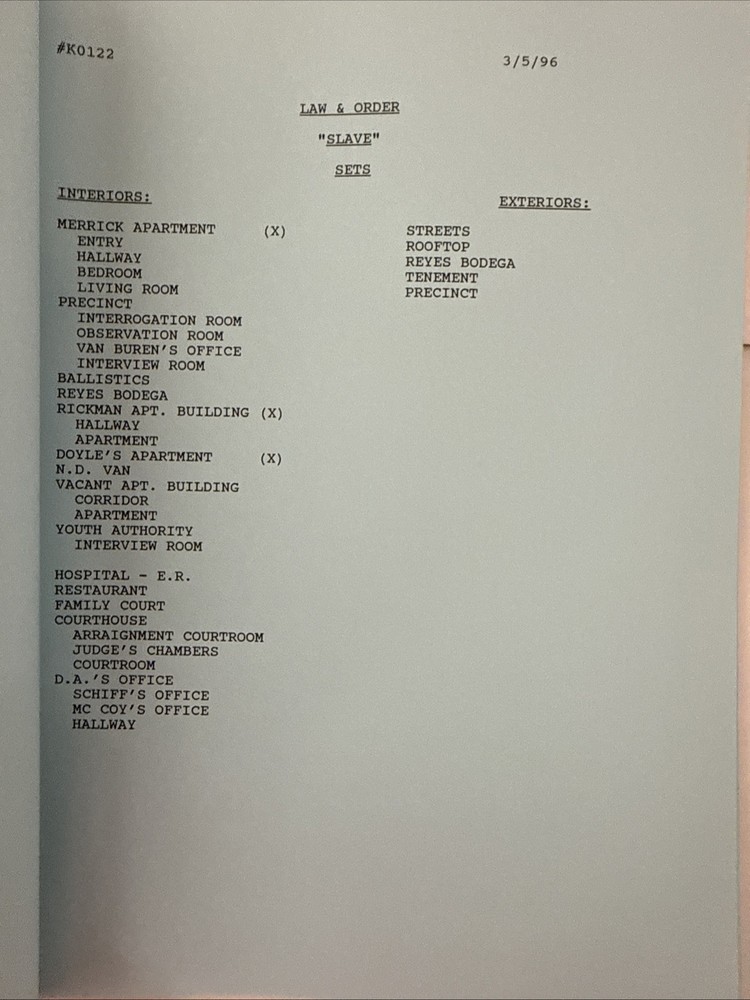 LAW & ORDER 1996 TV SHOW SCRIPT “SLAVE”