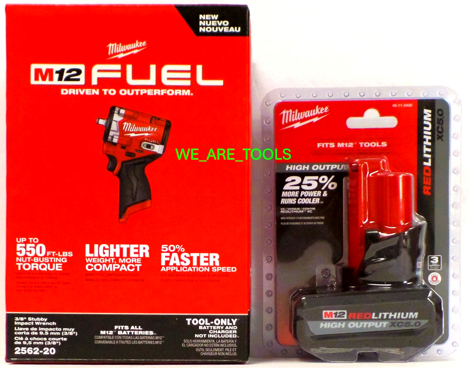 NEW N Box Milwaukee 2562-20 M12 FUEL 3/8 Stubby Impact Wrench, 1) 5.0 Ah Battery