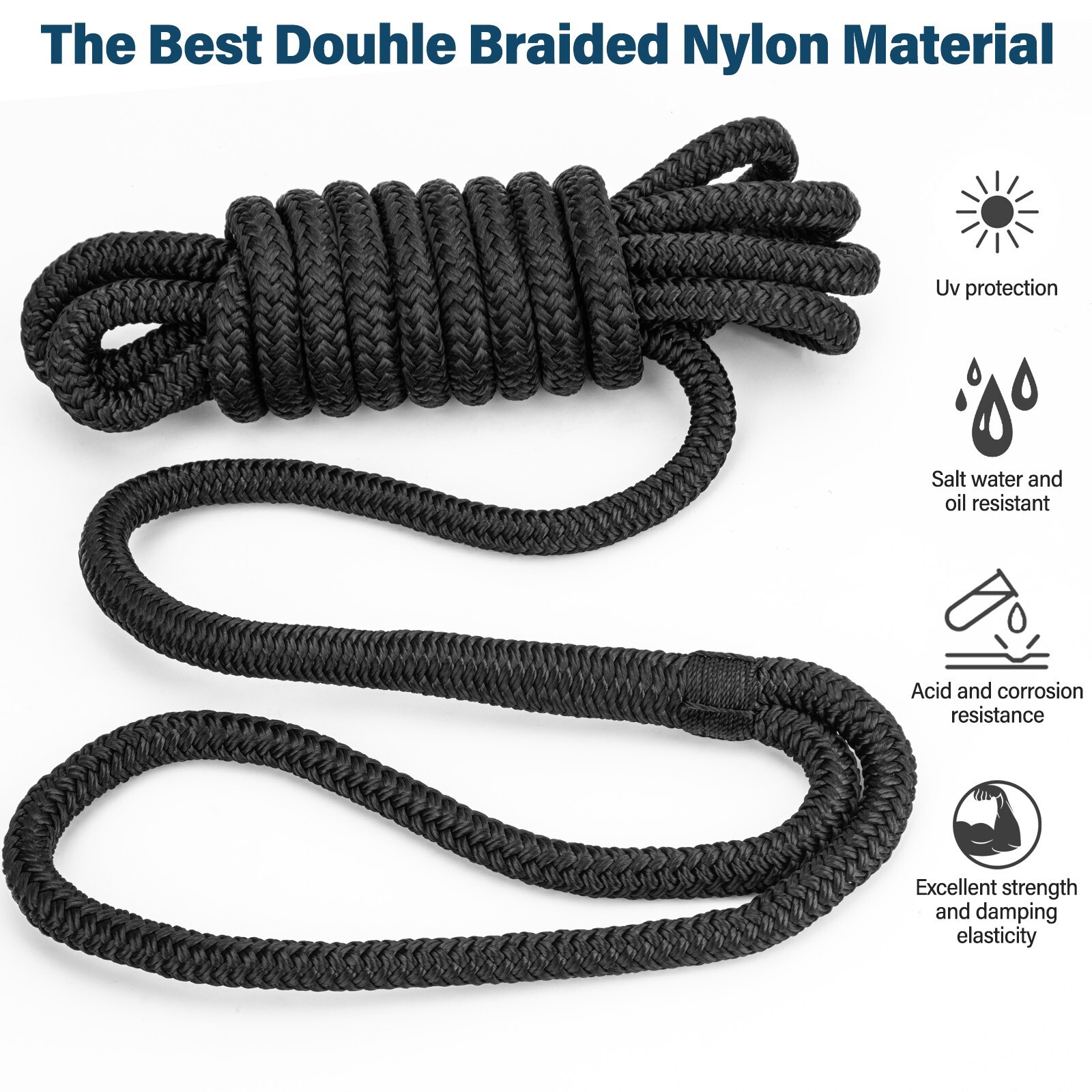 4 Pack 1/2 x 15 Dock Lines Nylon Rope for Boats Double Braided Boat Accessories