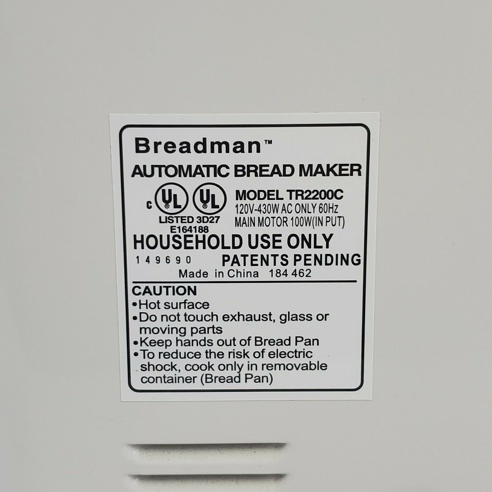 Breadman bread maker Hinge for Models TR2200 TR2200C (4-rivet version only)