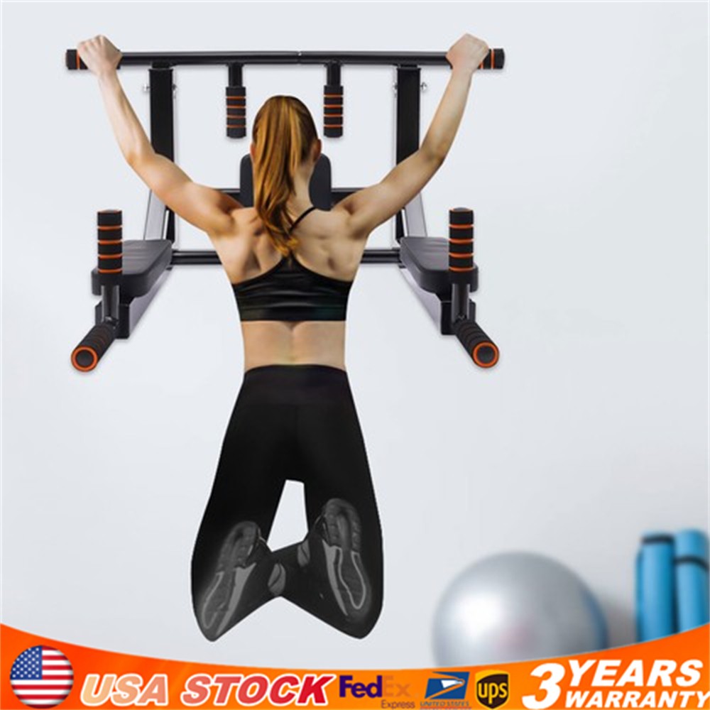 Pull Up Bar Raise Dip Station Vertical Knee Exercise Equipment Home Wall-Mount