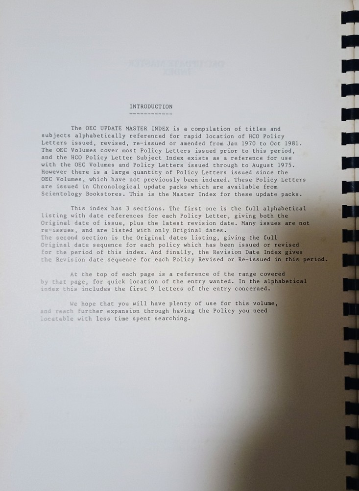 Scientology's OEC Update Master Index