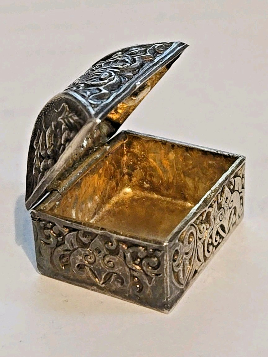 Antique Miniature Repoussé Domed Hinged Box Casket Sterling Silver