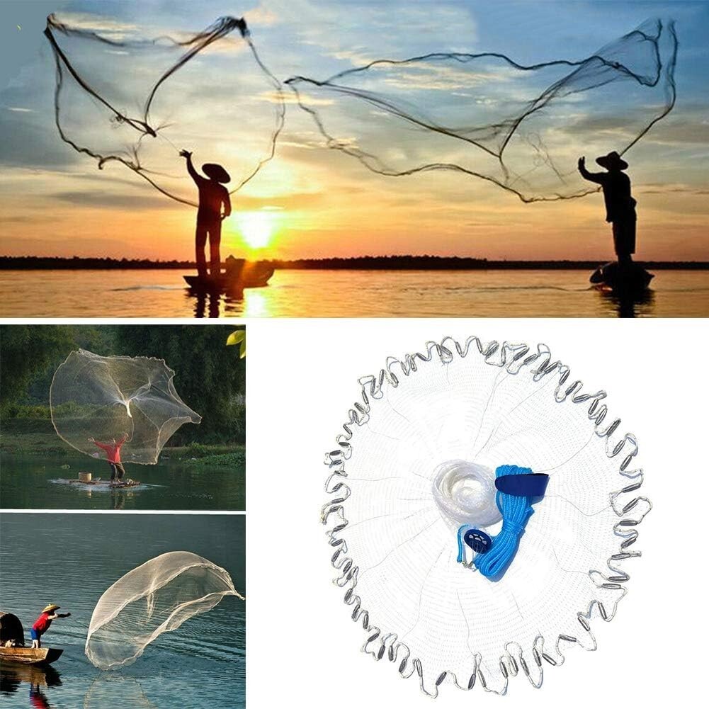 NEW 6/8/10/12/16FT Nylon Fishing Hand Cast Net Bait shrimp Easy Throw 1/2'' Mesh