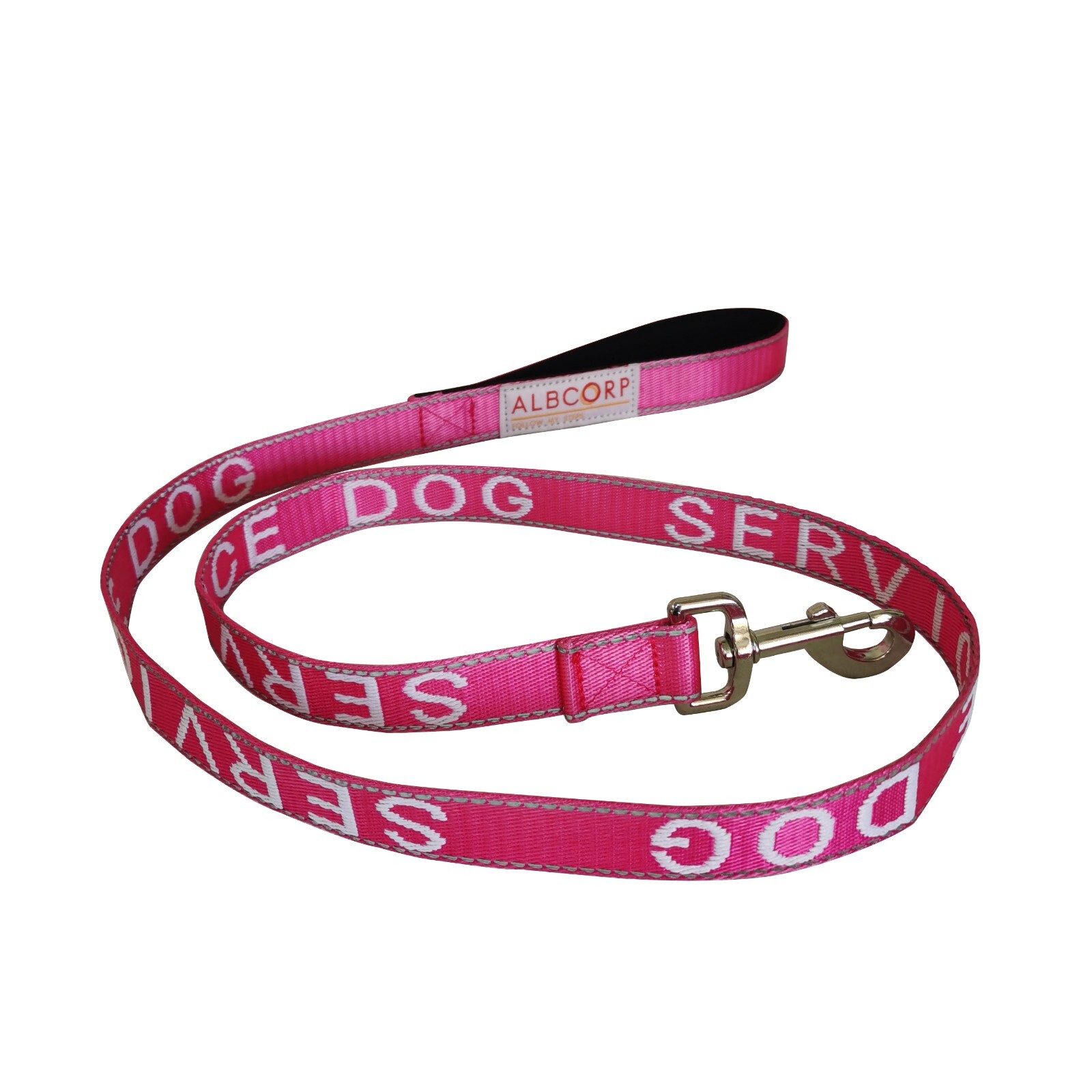 Albcorp Service Dog Leash - Embroidered- Padded Neoprene Handle and Reflective