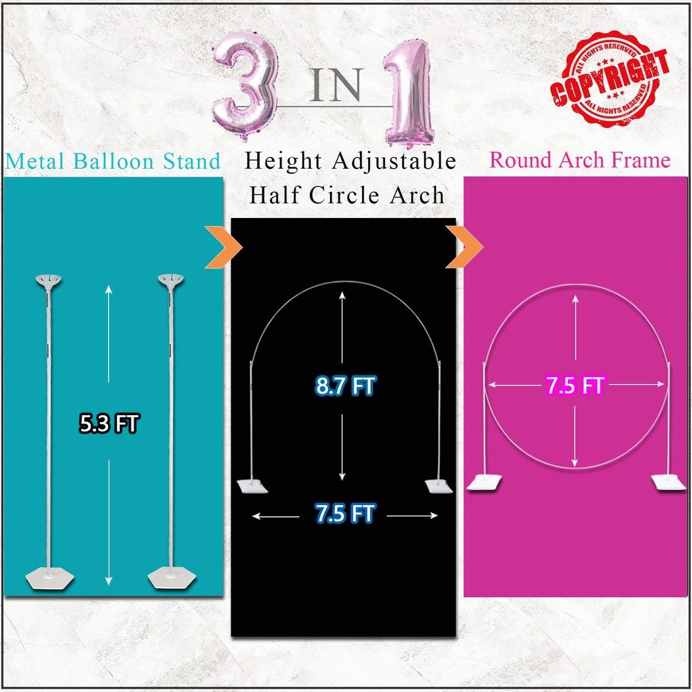 Balloon Arch Stand, 7.5ft Large Round Backdrop Frame, Adjustable Half Circle ...