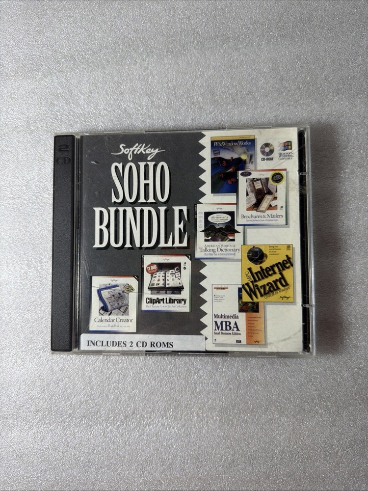 Softkey Soho Bundle & Multimedia MBA Software PC CD 2 Pack Windows Rare VTG 1995
