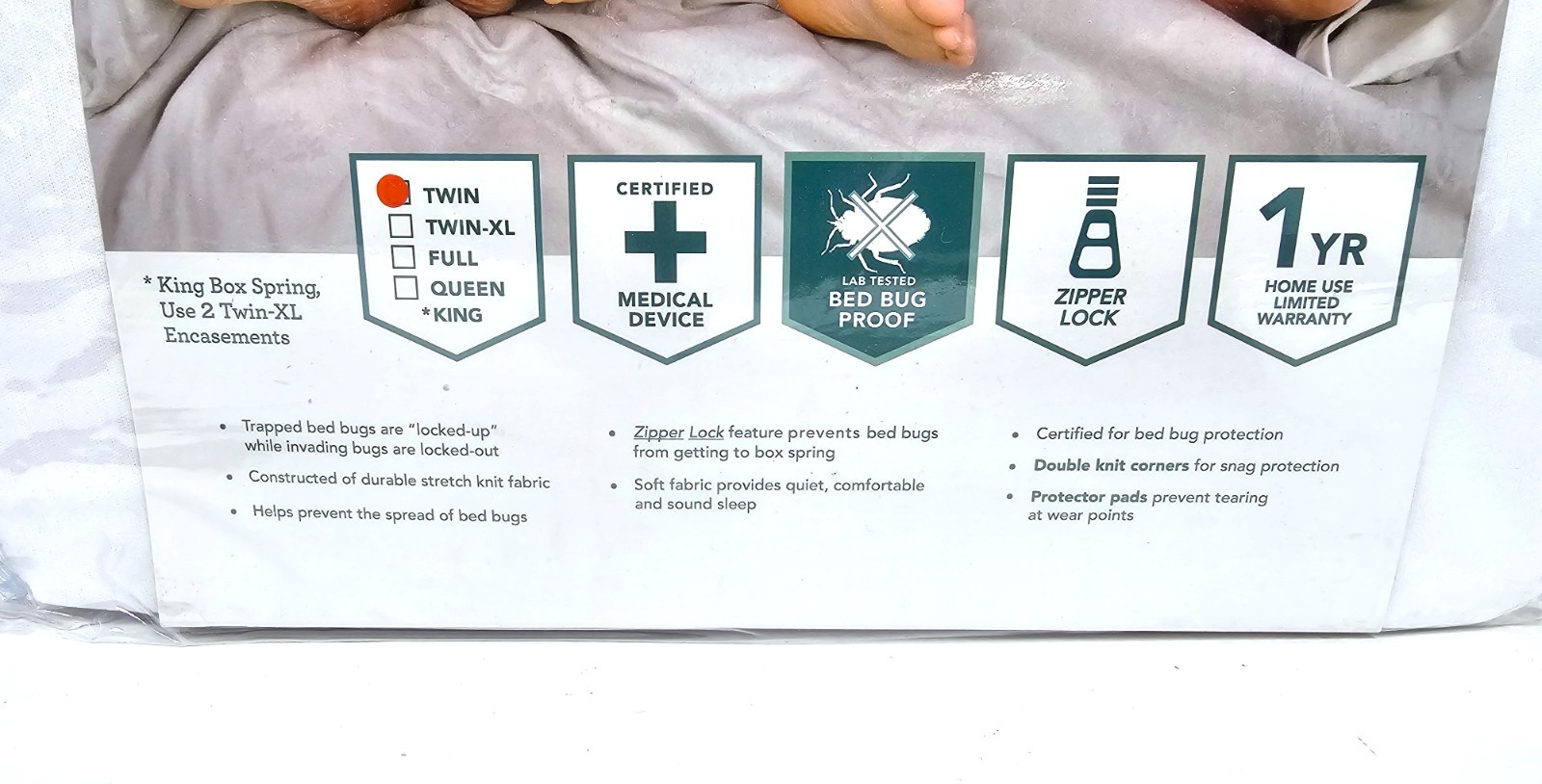 Lock-Up Box Spring Total Encasement Cover Zippered Protector Bed Bug Protection