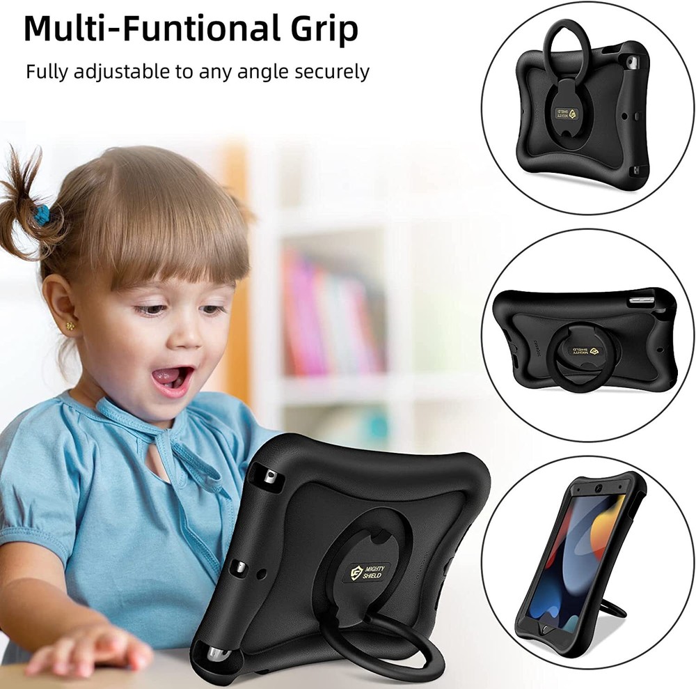 For iPad 9th/8th/7th Gen Rotating Stand Case Rugged Cover with Screen Protector