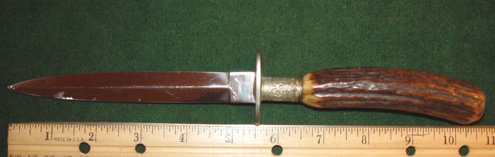 Vintage Possible German WWII Stag Handle Double Edge Boot Dagger -