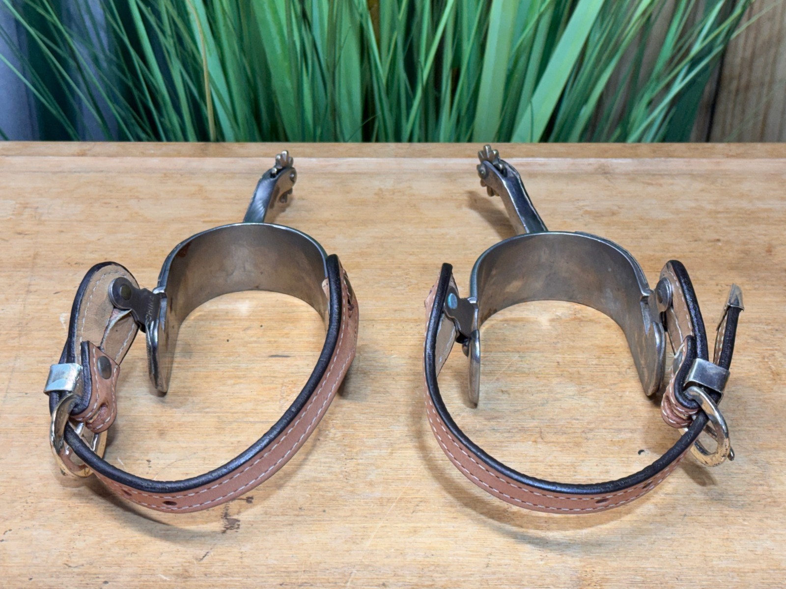 Silver Mounted Long Shank SS Western EQUITATION Spurs w Leather Straps