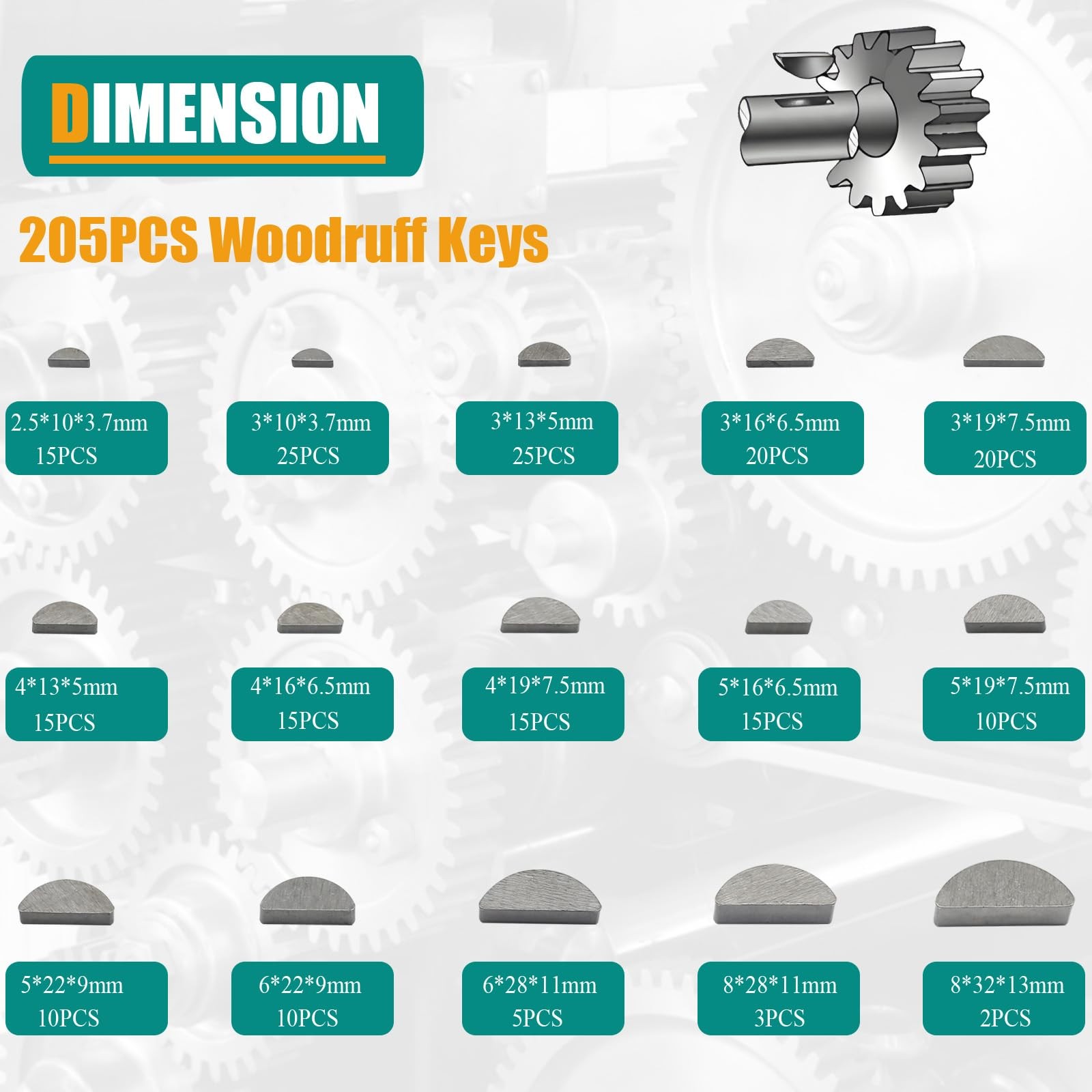 385pcs Metric Woodruff Key Assortment Kit Popular Sizes Include 205PCS Woodru...