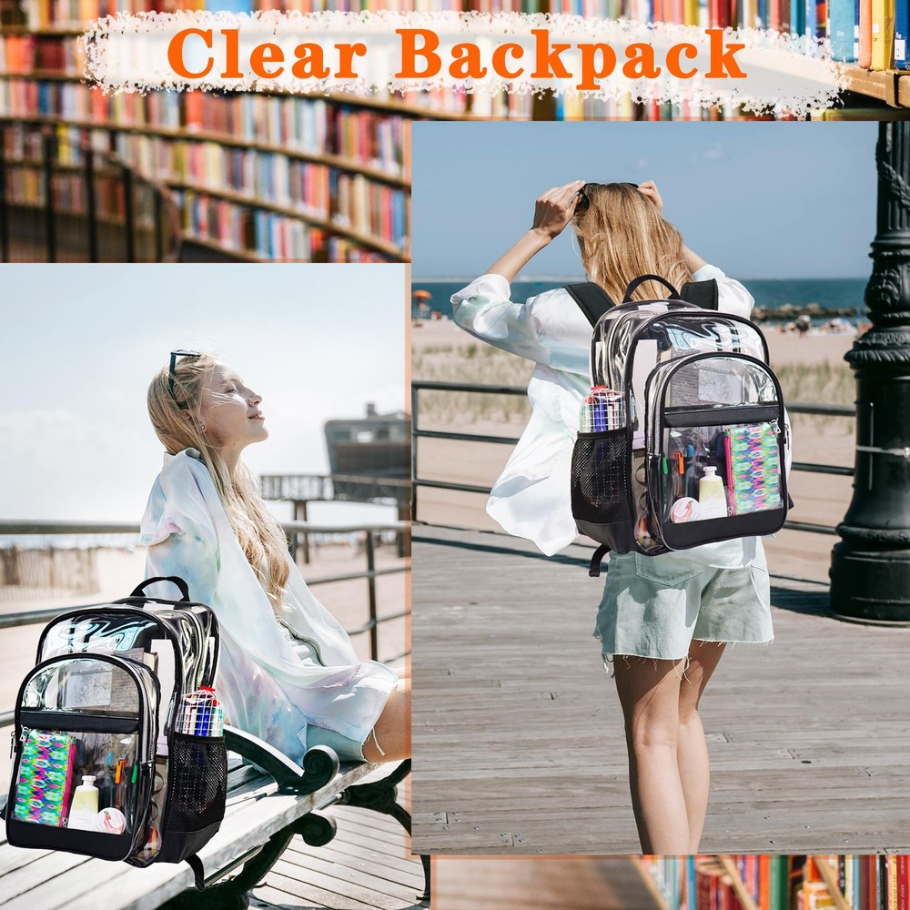 Heavy Duty White Clear Backpack See Through Large Bag School College Work