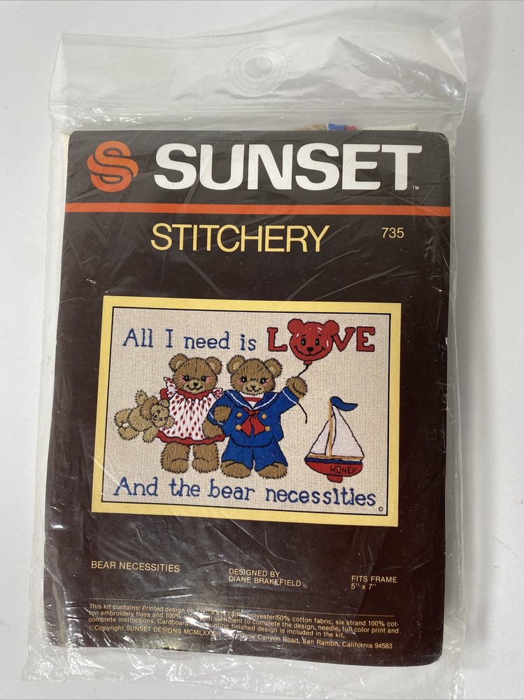 NEW! VINTAGE SUNSET Bears Stitchery Needlepoint Kit “Bear Necessities”