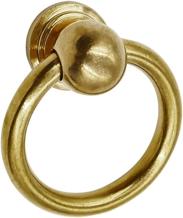 Antique Brass Cabinet Pulls Ring Drawer Handles, 2Pcs 1.6 Inch, Drop Ring Pul...