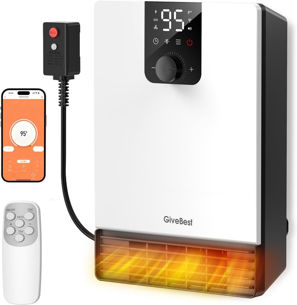 1500W Wall Mounted Heater with Digital Display, Remote & App Control