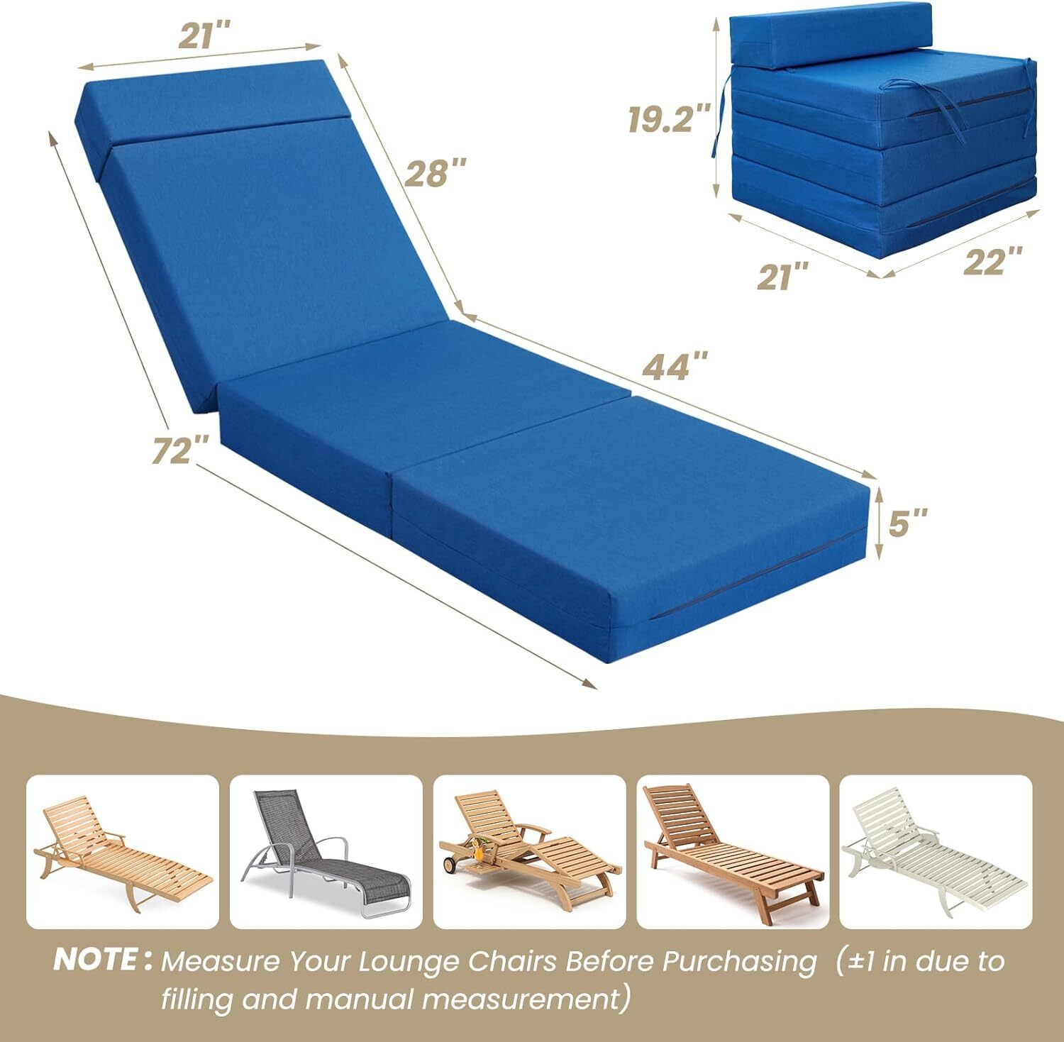 SUNYRISY 72"x21"x5" Chaise Lounge Cushions Set of 2 Waterproof Sun- Patio Pads