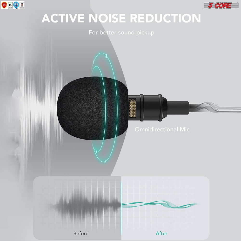 5Core Lavalier Microphone Clip On Mic Professional Grade Lav Lapel Microfono