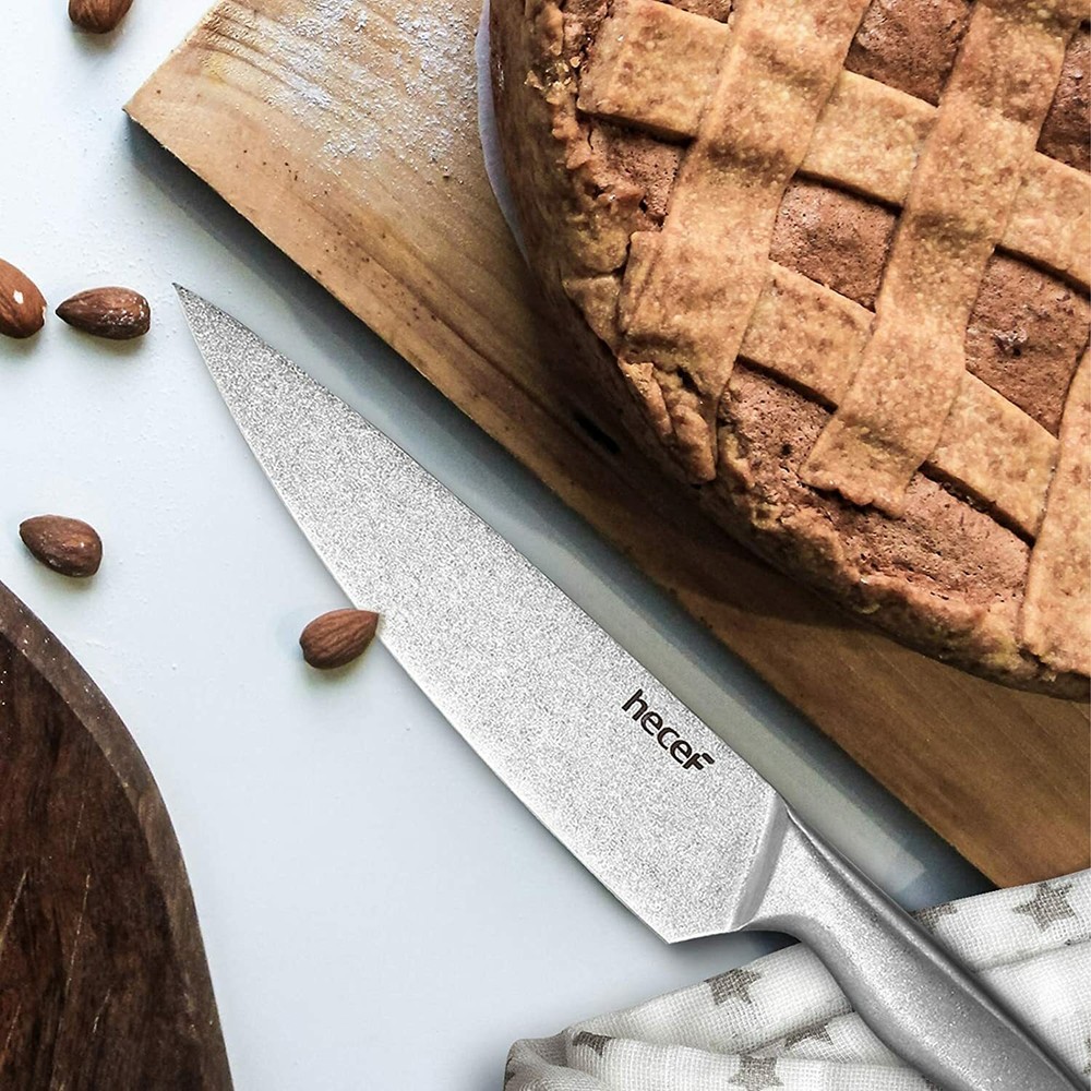 Hecef 11Pcs Knife Set Stonewashed Rustproof Stainless Steel Sharp Cutting Knife