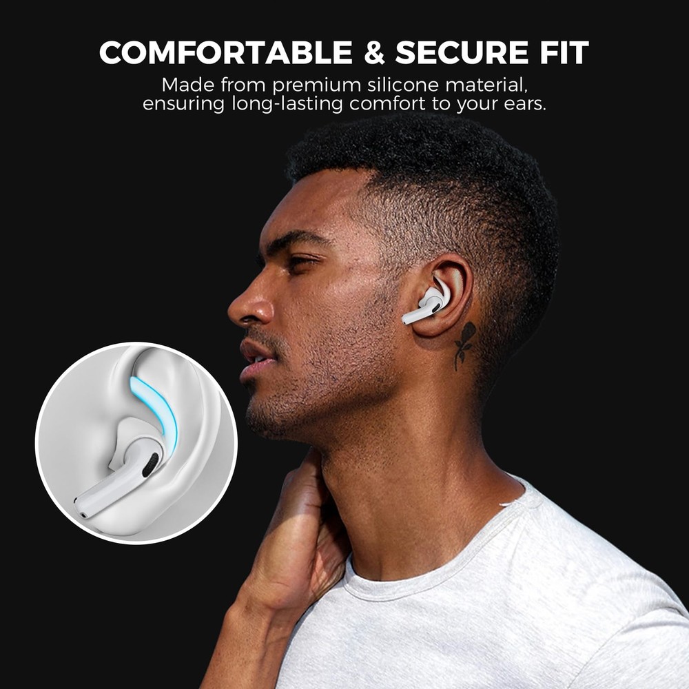 AhaStyle Ear Hooks for AirPods 4th Gen [Large+Medium+Small, White]