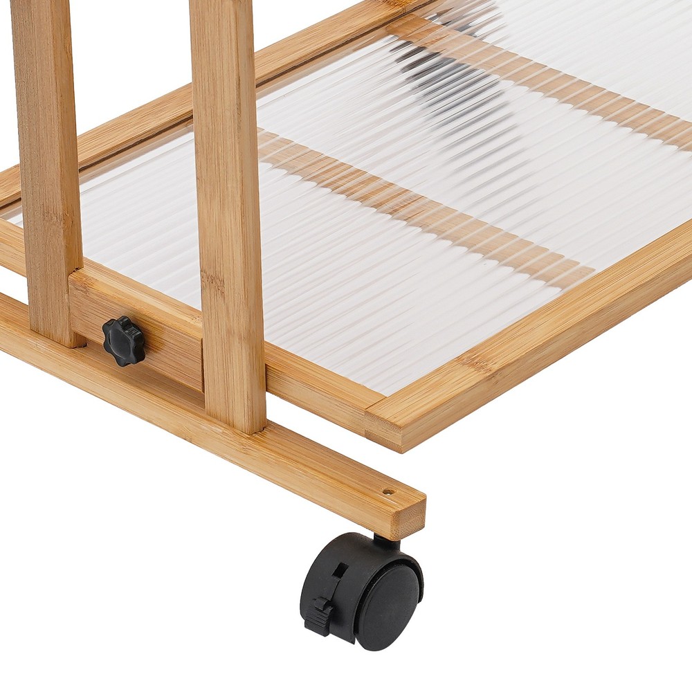 2 Tiers Bamboo Storage Rack, Floor Standing Storage Stand, Foldable Storage Rack